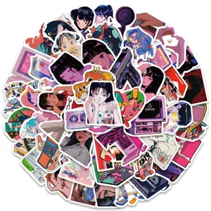 Y2K aesthetic retro millennial cute anime girl graffiti stickers pack for laptop and luggage.