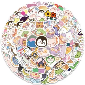 Cute cartoon waterproof vinyl stickers pack, colorful lovely designs for laptop and phone.