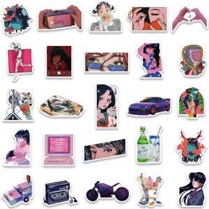 A set of Y2K retro aesthetic cute girl graffiti stickers for laptop, phone and luggage.