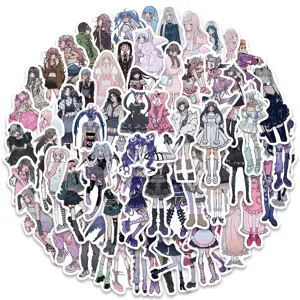 Y2K aesthetic anime girl stickers pack, cute gothic vintage kawaii laptop luggage decals.