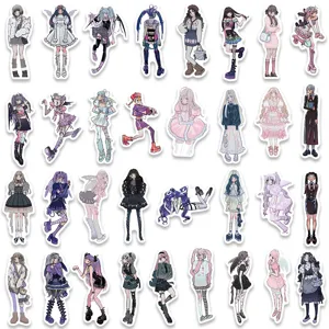 Set of Y2K sweet cool retro millennium anime girl stickers for laptop and luggage decor.
