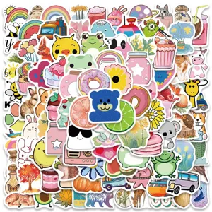 Waterproof cute cartoon sticker pack aesthetic vinyl decals for laptop water bottle.