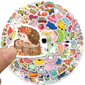 Cute cartoon aesthetic stickers pack, waterproof vinyl decal for laptop, phone, water bottle.