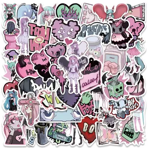 Y2K aesthetic cute sticker pack and gothic pastel graffiti decals for laptop luggage and phone