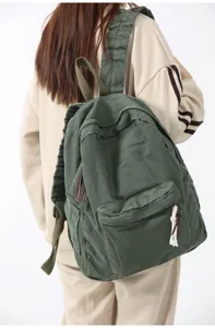 Sac à dos en toile unie décontracté pour femme, simple style collège voyage sac.