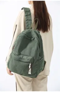 Sac à dos en toile de couleur unie décontracté pour femmes école voyage sac simple