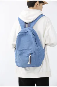 Sac à dos en toile unie, cartable d'étudiant de style décontracté, sac de voyage.