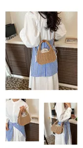 Stro geweven handtas zomer casual chic mand shopper tas voor vrouwen schoudertas