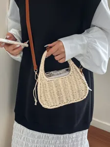 Chique geweven stro handtas voor vrouwen, trendy zomer mand schoudertas met handvat.