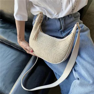 Womens Straw Woven Shoulder Bag Casual Summer Beach Underarm Handbag Fashion Hobo Purse Daily Travel Bag