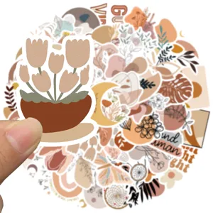 Detail view of bohemian art sticker pack featuring boho floral and abstract design elements.