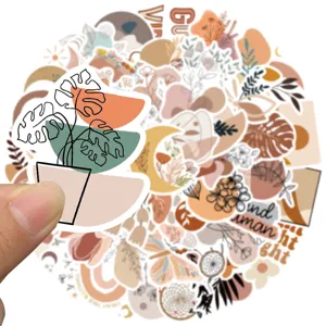 50pcs boho art stickers set, waterproof vinyl aesthetic decals for laptop, luggage, guitar.