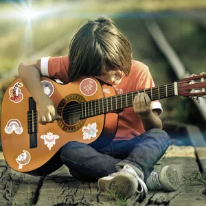 Bohemian art stickers applied on acoustic guitar, waterproof vinyl decals for laptop luggage.