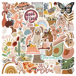Bohemian aesthetic vinyl stickers pack for laptop, luggage, and guitar decoration.