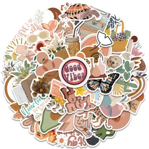 Boho aesthetic stickers pack detail showing artistic waterproof decals for laptop