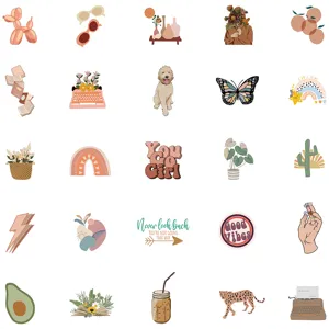 Detailed view of 50pcs boho aesthetic stickers set waterproof vinyl decals for laptop guitar