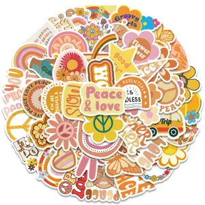 50pcs vintage groovy bohemian art stickers waterproof aesthetic luggage laptop decals