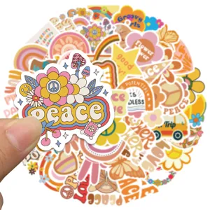 50 Pcs boho aesthetic vintage waterproof vinyl stickers pack for luggage laptop guitar decor.