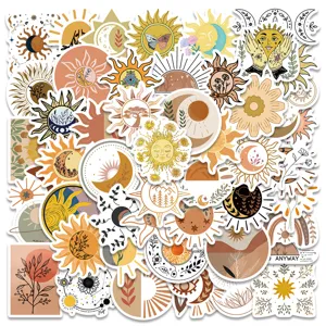 50pcs boho aesthetic stickers celestial sun moon waterproof vinyl decals for laptop guitar