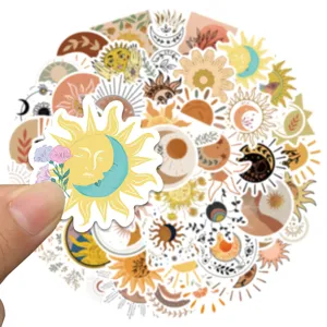 Bohemian aesthetic sun and moon waterproof stickers pack for laptop guitar decoration