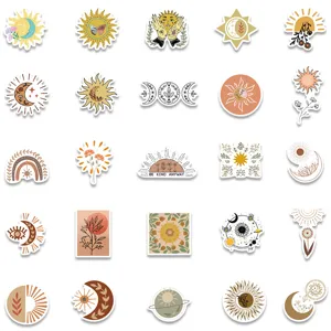 50pcs Boho Aesthetic Sun Moon Stickers Vinyl Waterproof Decals for Laptop Guitar Luggage