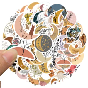 Bohemian art stickers set waterproof moon floral laptop guitar decorative decals 50pcs