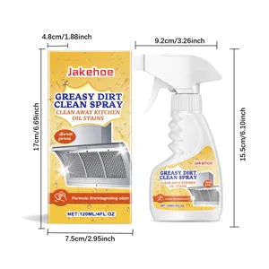 Jakehoe spray nettoyant pour graisse de cuisine 120ml avec détails des dimensions.
