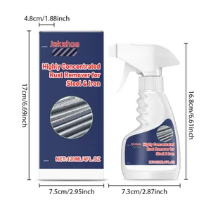 Vue détaillée du spray antirouille et de la boîte avec cotes pour outils métalliques.