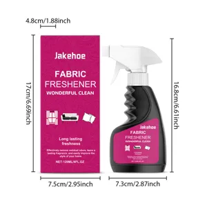 JAKEHOE fabric freshener spray details, long-lasting fragrance removal, home daily use bottle.