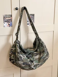 Casual Large Capacity Canvas Crossbody Bag Women Fashion Tote Shoulder Bag Vintage Camouflage Leopard Print Handbag