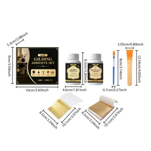 vyreth ensemble de colle à dorure avec feuille d'or, colle, vernis et outils, dimensions.