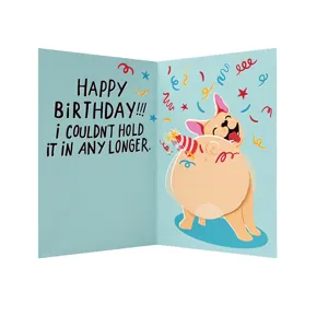 Carte de vœux d'anniversaire amusante avec bouledogue français et design intérieur ouvert.
