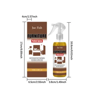 Spray lucidante per mobili in legno Jue Fish 100ml con dimensioni di bottiglia e scatola.