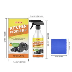 Vue détaillée des dimensions et des composants du spray dégraissant pour cuisine.