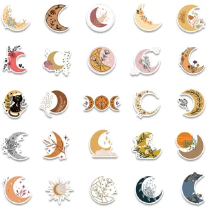 Boho moon floral waterproof stickers set for luggage laptop guitar decoration aesthetic