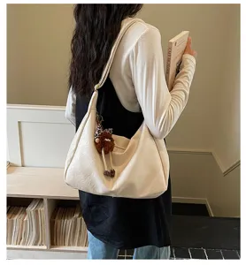 Large capacity beige shoulder bag for women versatile casual hobo tote bag daily handbag.