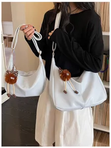 Minimalist large capacity women shoulder bag with cute plush pendant casual hobo tote bag