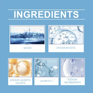 Grafico dettagliato ingredienti detersivo per neonati, pulitore sicuro per pelli delicate.