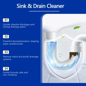 Sink and drain cleaner powder for kitchen and bathroom pipes quick clog remover.