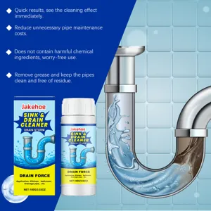 Jakehoe sink and drain cleaner powder, fast acting clog remover for kitchen and bathroom pipes.