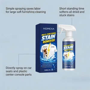 HOMEXA multi-functional stain remover spray, 120ml cleaning solution for clothes and seats.