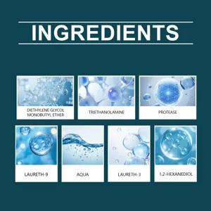 Stain remover ingredient detail chart showing active chemical components and molecular structures.