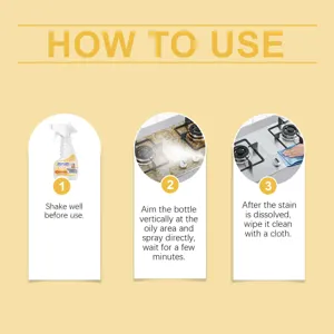 Guide détaillé de spray nettoyant pour graisse de cuisine avec instructions claires.