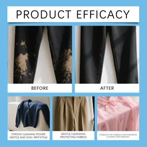 Vue detaillee du test d'efficacite du nettoyant textile, enleve les taches et protege.