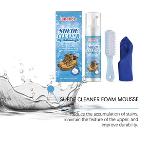 Jakehoe mousse nettoyant pour daim et chaussures en nubuch avec brosse et chiffon doux.