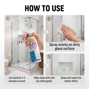 Jakehoe shower glass cleaner spray 120ml effectively removes water spots and soap scum.