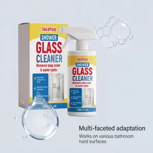 Jakehoe shower glass cleaner spray effectively removes soap scum and hard water spots easily.