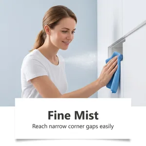 Detail view of multi-purpose cleaning spray removing dust and water stains from hard surfaces easily.