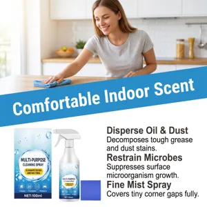 Multi-purpose cleaning spray for home surfaces, effectively removes oil, dust and restrains microbes.