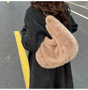 Detailed view of the autumn winter plush shoulder bag, soft furry texture for women commuting.